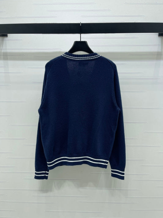 CHANEL 26 PREPPY CABLE KNIT DARK BLUE CARDIGAN 335374