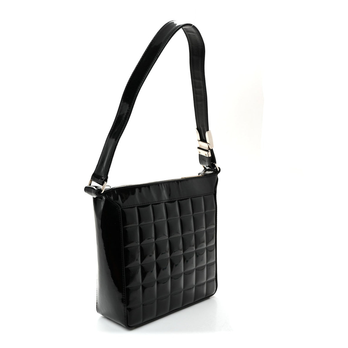 Patent Quilted Small Chocolate Bar Shoulder Bag Black