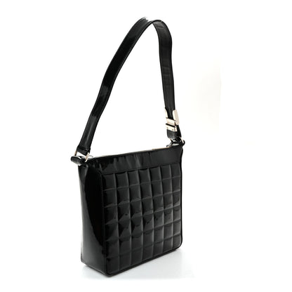 Patent Quilted Small Chocolate Bar Shoulder Bag Black