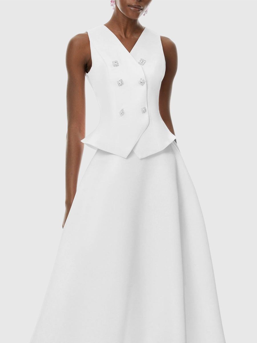 Eden Crystal Embellished Vest & Midi Skirt Set
