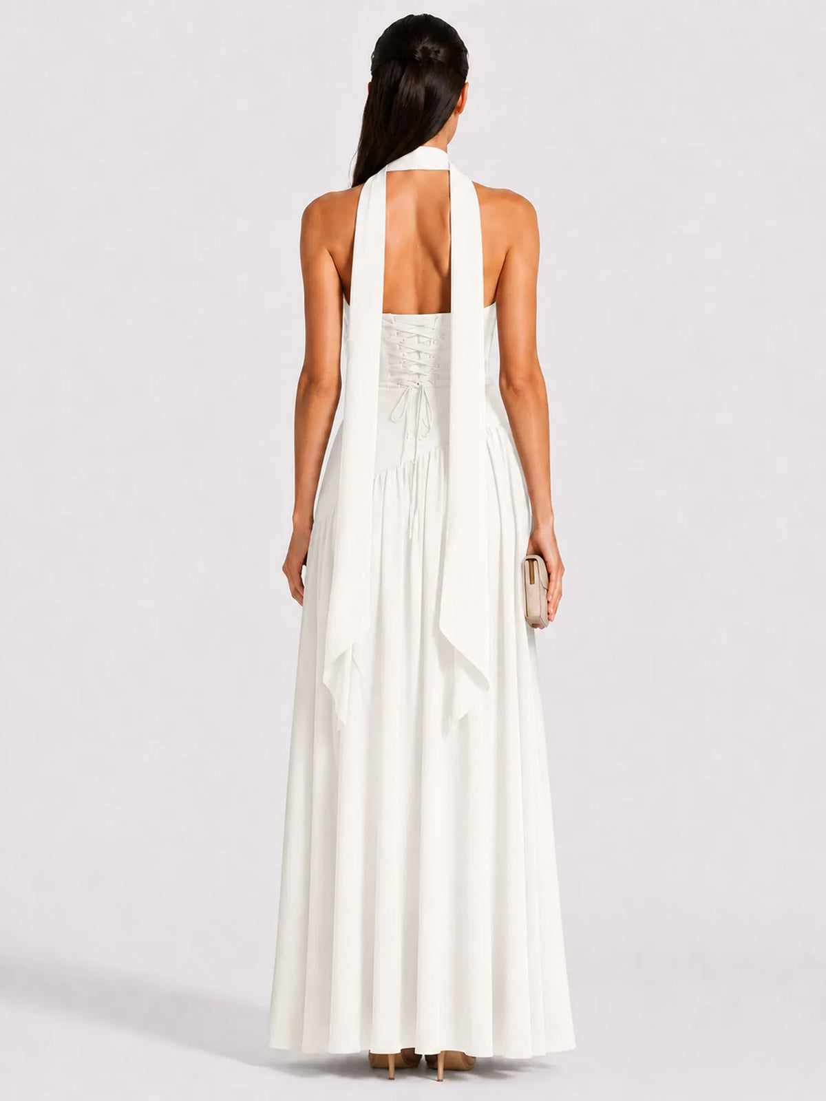 Celeste Strapless Ruched Slit Maxi Dress In White