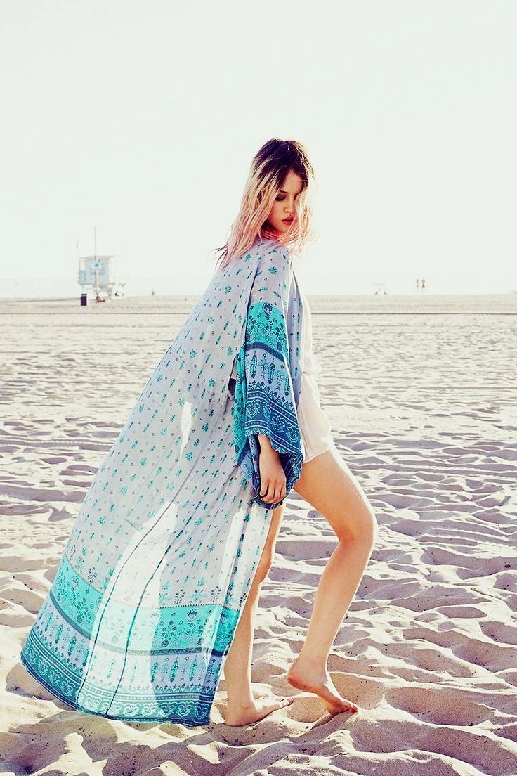 Chiffon Floral Loose Plus Size Beach Long Cover-Up