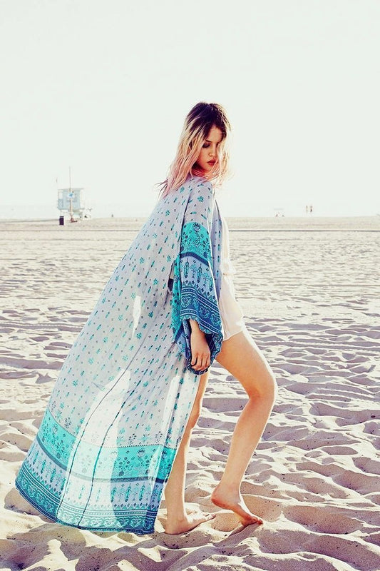 Chiffon Floral Loose Plus Size Beach Long Cover-Up