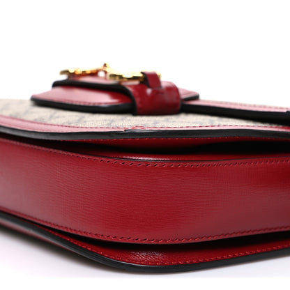 GG Supreme Monogram Azalea Calfskin Horsebit 1955 Shoulder Bag Beige Ebony New Cherry Red