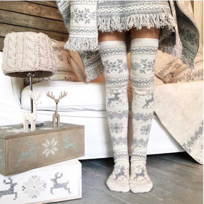 Christmas Snowflake Elk Tribal Pattern Over Knee-High Stocking