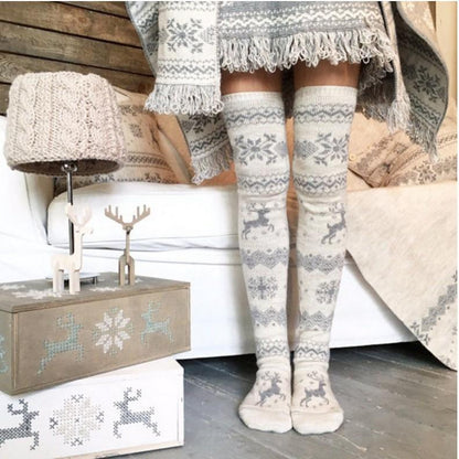 Christmas Snowflake Elk Tribal Pattern Over Knee-High Stocking