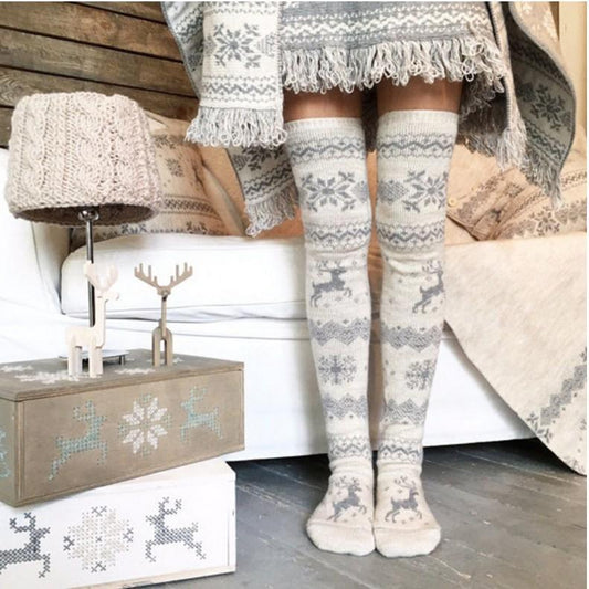 Christmas Snowflake Elk Tribal Pattern Over Knee-High Stocking