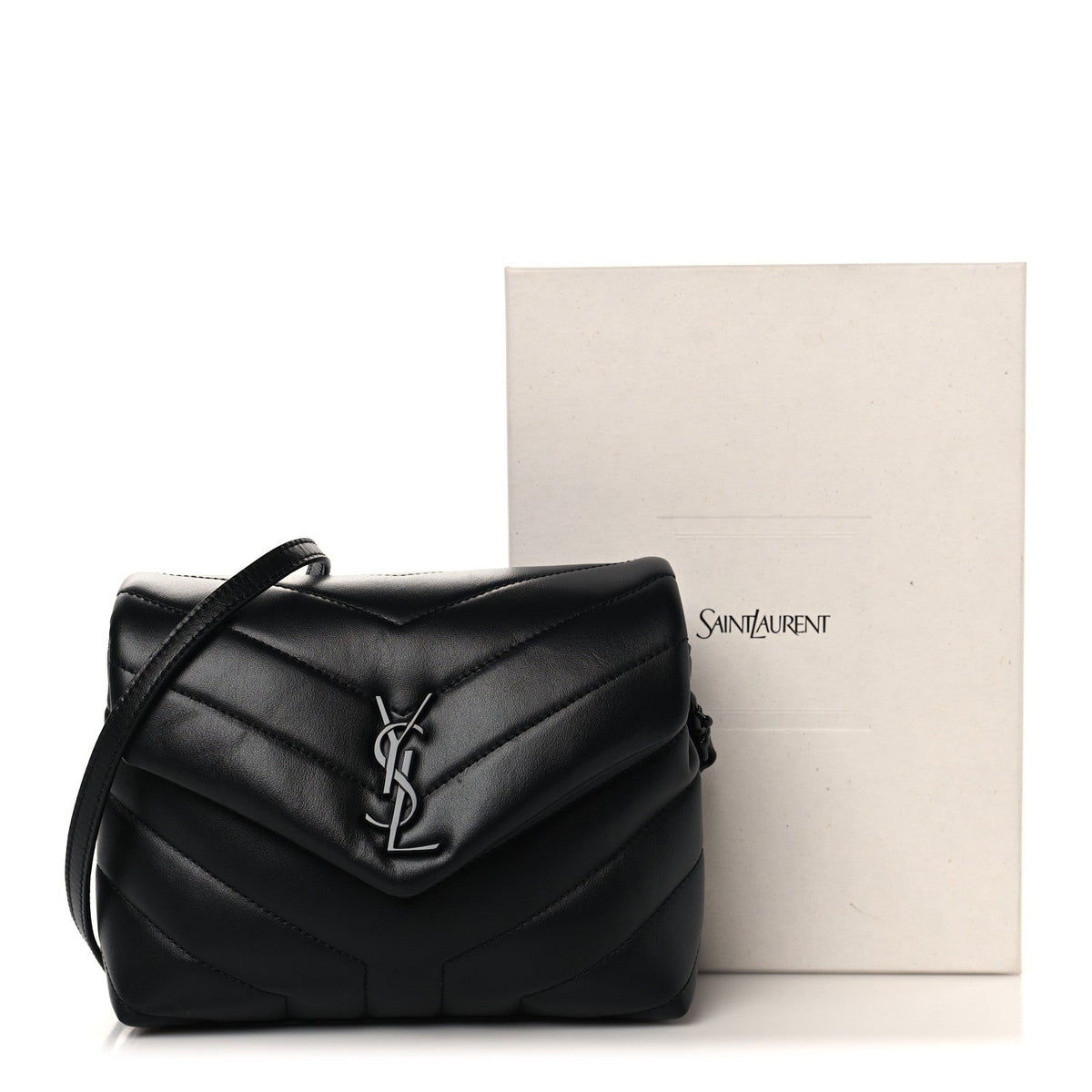 Calfskin Y Quilted Monogram Monochrome Toy Loulou Crossbody Bag Black