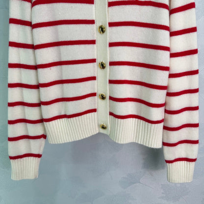 Miu 26s Striped Sailor Collar Knit Cardigan Wool 345083
