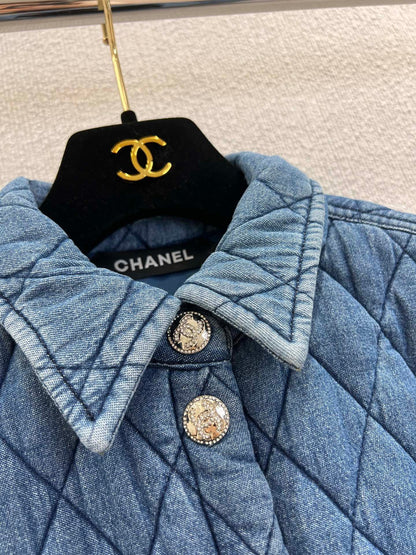 Chanel 2025 Quilted Jacket Blue Denim Fabric