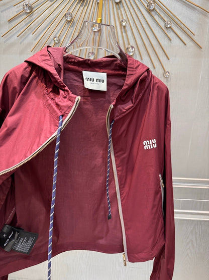 Miumiu 2026 Hooded Jacket Burgundy Polyester