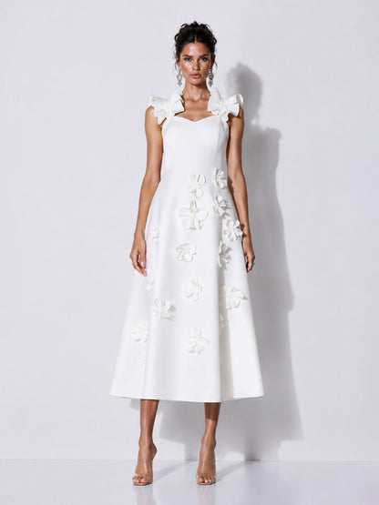 Hazel Elegant 3D Floral Ruffle Maxi Dress