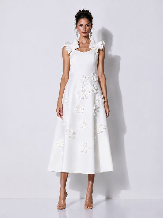 Hazel Elegant 3D Floral Ruffle Maxi Dress