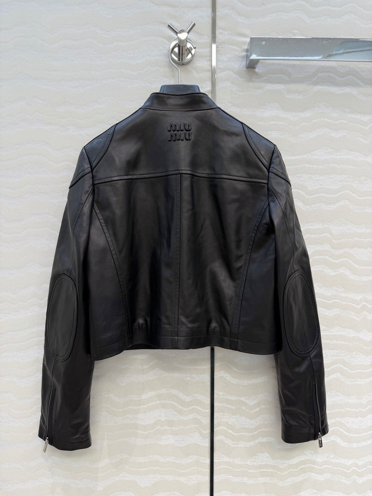 Miu SS26 Nappa Leather Jacket Stripes Black Lambskin 351110