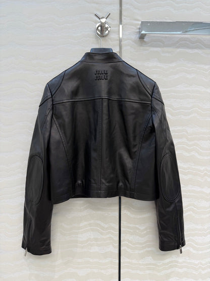 Miu SS26 Nappa Leather Jacket Stripes Black Lambskin 351110