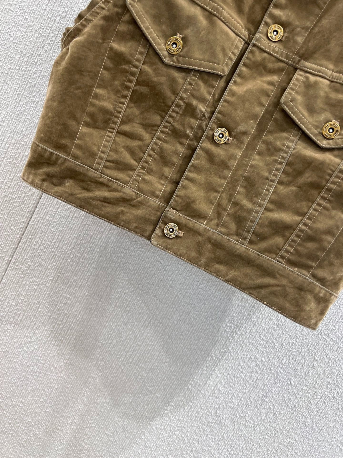 Miumiu 2026 Denim Short Vest Jacket Brown Cotton