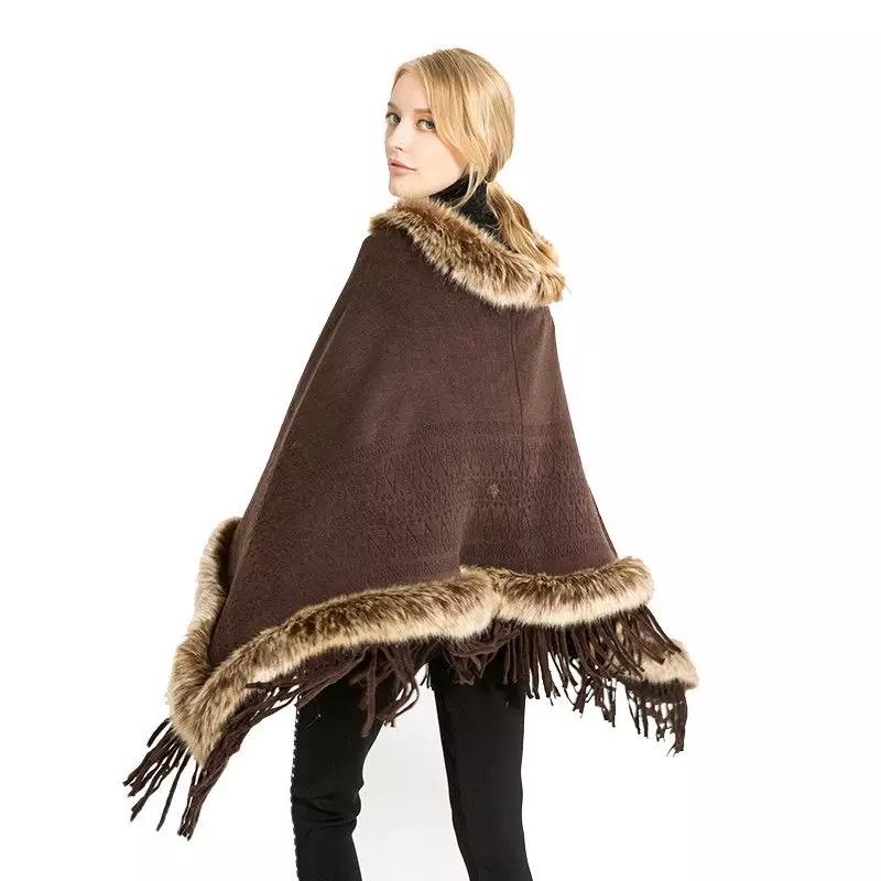 Women Artificial Fur Warm Pullover Cloak Shawl