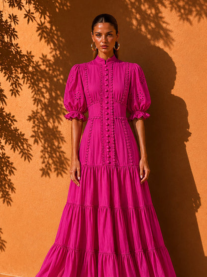 Allison Single-Breasted Embroidered Midi Dress