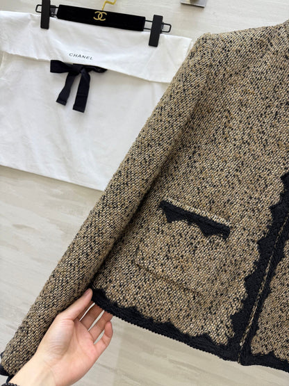 CC 26s Coat 3D Floral Embellished Beige Wool Blend Tweed