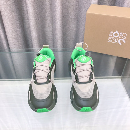 Loewe x on Angpao Couple Running Sneakers Khaki Green Nylon Calfskin 597422