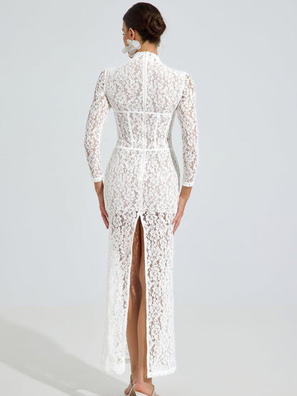 Evelyn Lace Elegance Maxi Dress In White