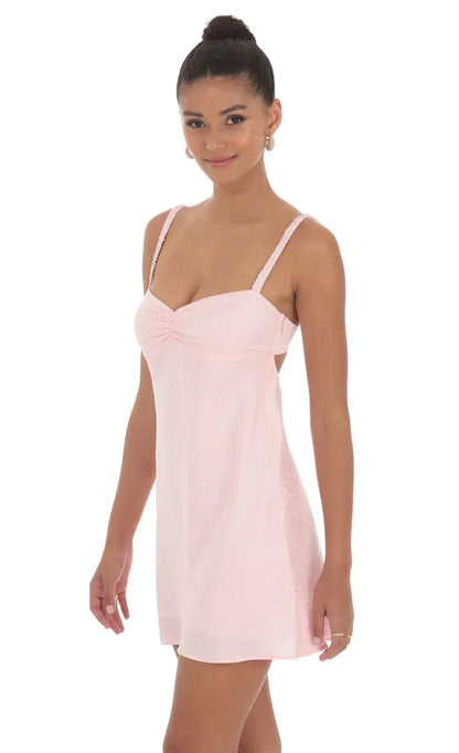 Jacquard Babydoll Satin Dress In Pink