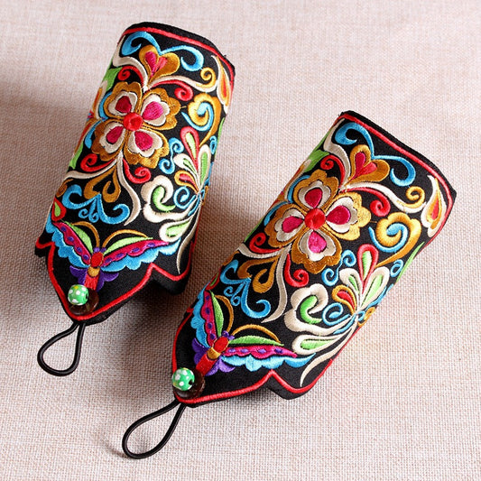Ethnic Style  Embroidery Triangle Bracelet Warm Fingerless Gloves Retro Style Embroidery Trend