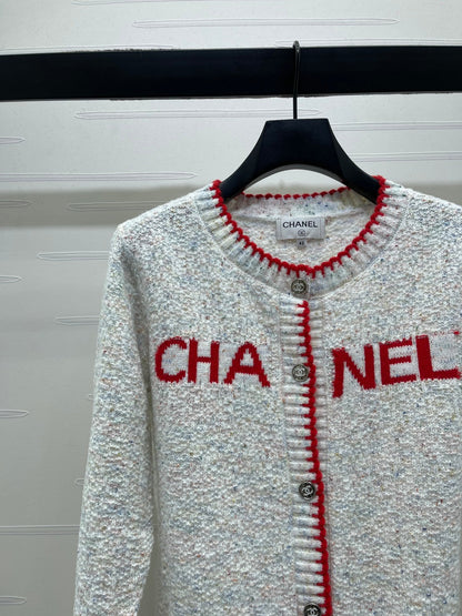 CC 26s Color-Blocked Woven Crew Neck Cardigan Grey Red 344112
