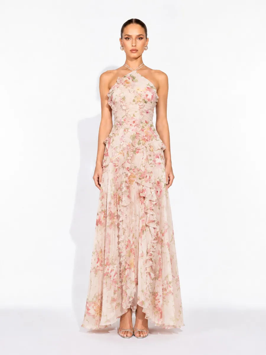 Arianne Pleated Print Sleeveless Maxi Dress