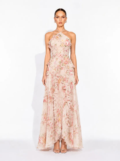Arianne Pleated Print Sleeveless Maxi Dress