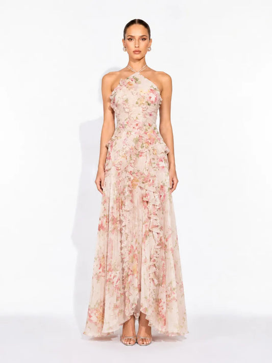 Arianne Pleated Print Sleeveless Maxi Dress
