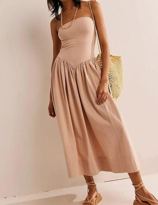 Solid Color Strapless Long Dress