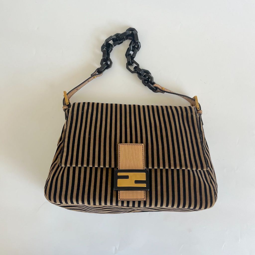 Fendi striped velvet FF flap shoulder vintage bag