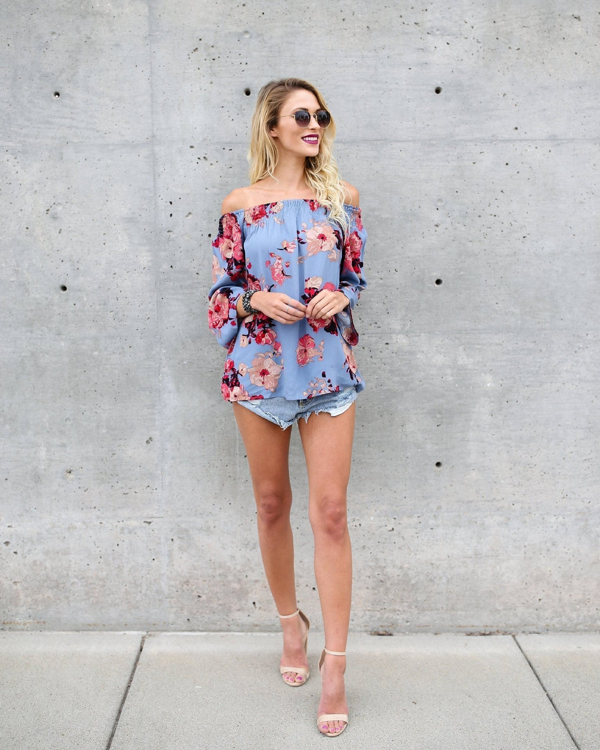 Bohemian Off-The-Shoulder Long Sleeve Print Chiffon Top