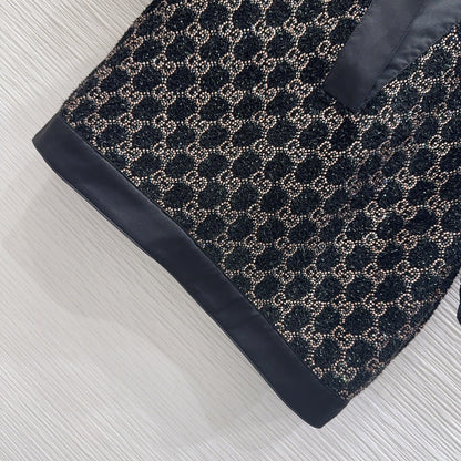 GG Embroidered Lamé T Shirr Wool Tweed 346768