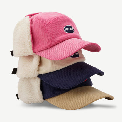 Winter Hat With Ear Flap Corduroy Baseball Cap