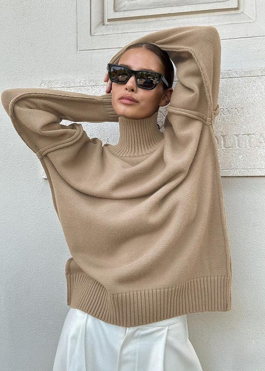 Cozy Knit Turtleneck Sweater With Patchwork