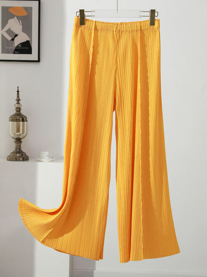 Simple Loose Wide Leg Pleated Solid Color Casual Pants Bottoms