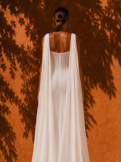 Audrey Pleated Mesh Maxi Dress with Asymmetrical Slit