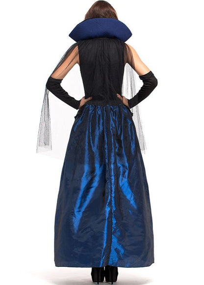 Women’s Blue Black Polyester Vampire Costume Gown
