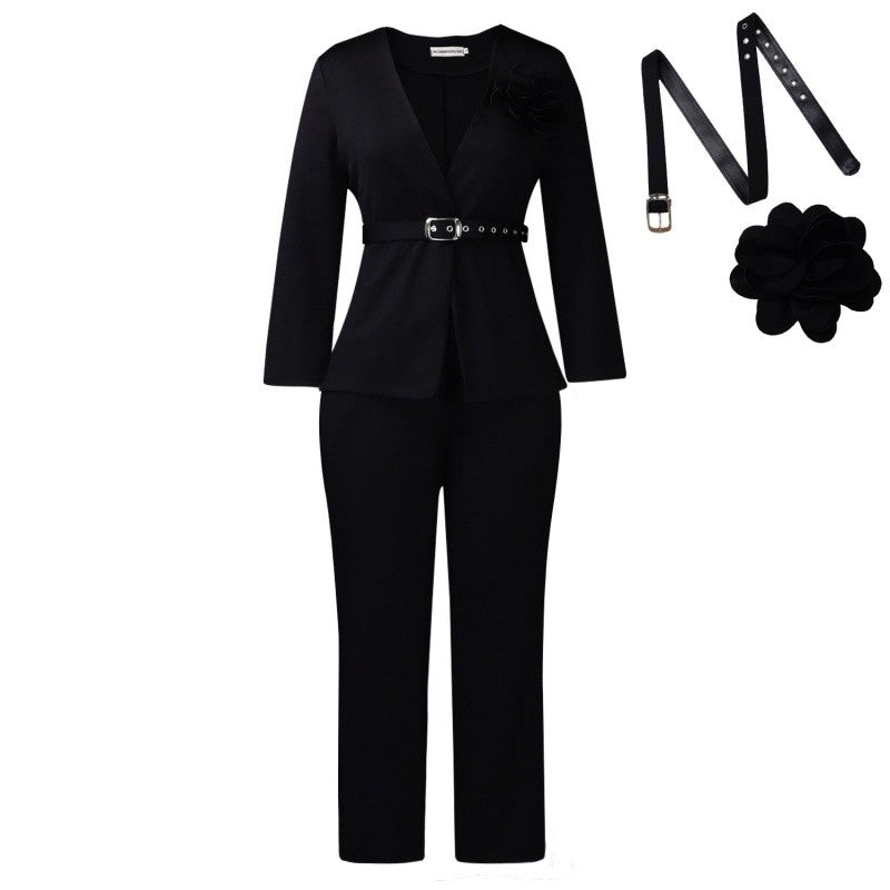 Solid Color Suit Pants Two Piece Set