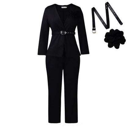 Solid Color Suit Pants Two Piece Set