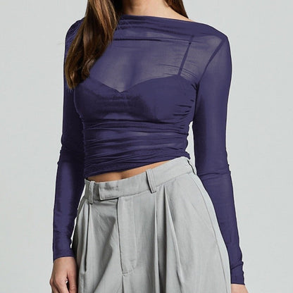 Mesh Ruffle Long Sleeve Tee