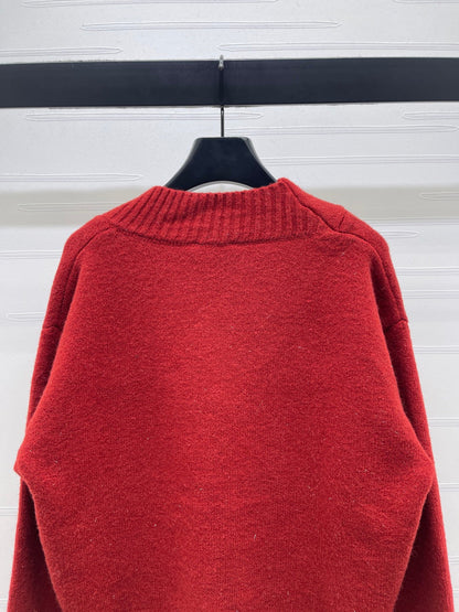 CHANEL 26 SCALF & V-NECK RED SWEATER 335371