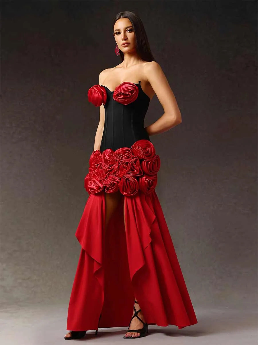 Aveline Sleeveless Flowers Bandage Maxi Dress