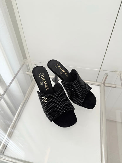 CC 26 Sandal 90 Black Rhinstone Deer Hide 597375