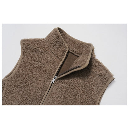 Solid Color Stand Collar Fleece Sports Vest