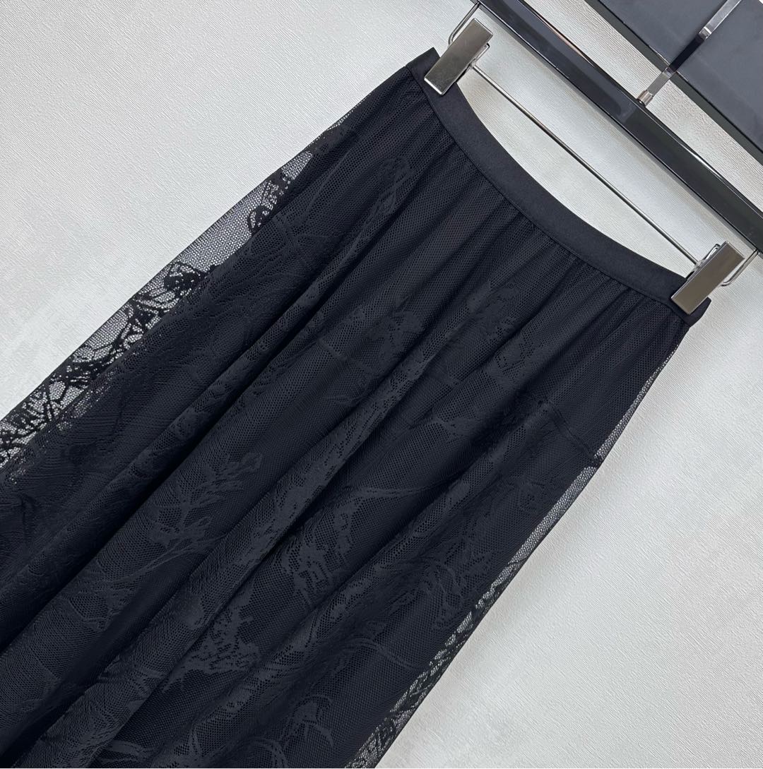 CD Lace Mesh Midi Skirt Black Polyester 350179