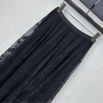 CD Lace Mesh Midi Skirt Black Polyester 350179