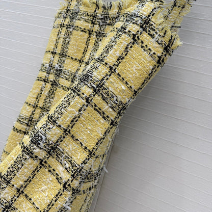 Balmain 26s Slip Dress Yellow Black Tweed 346071